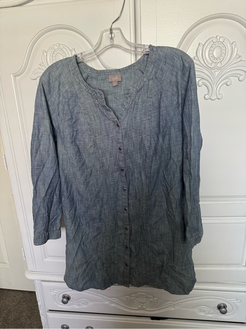 J. Jill Chambray Button-Front Tunic in Light Blue